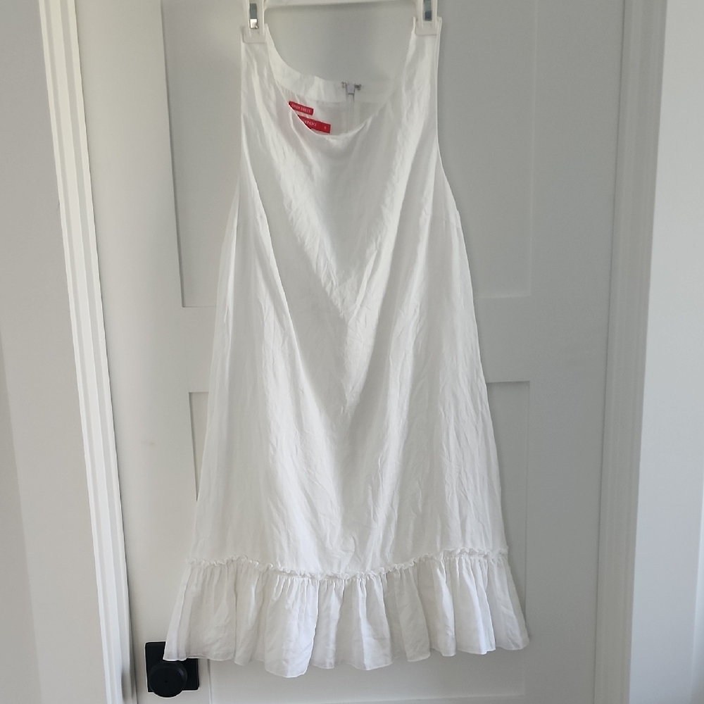 White Sleeveless Ruffle Hem Dress